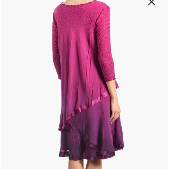 KOMAROV Magenta Ombre Dress Tiered Chiffon Sz. MED NWT - Picture 2 of 8